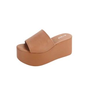 Y2K Retro Caramel Platform Wedge Slide Sandals